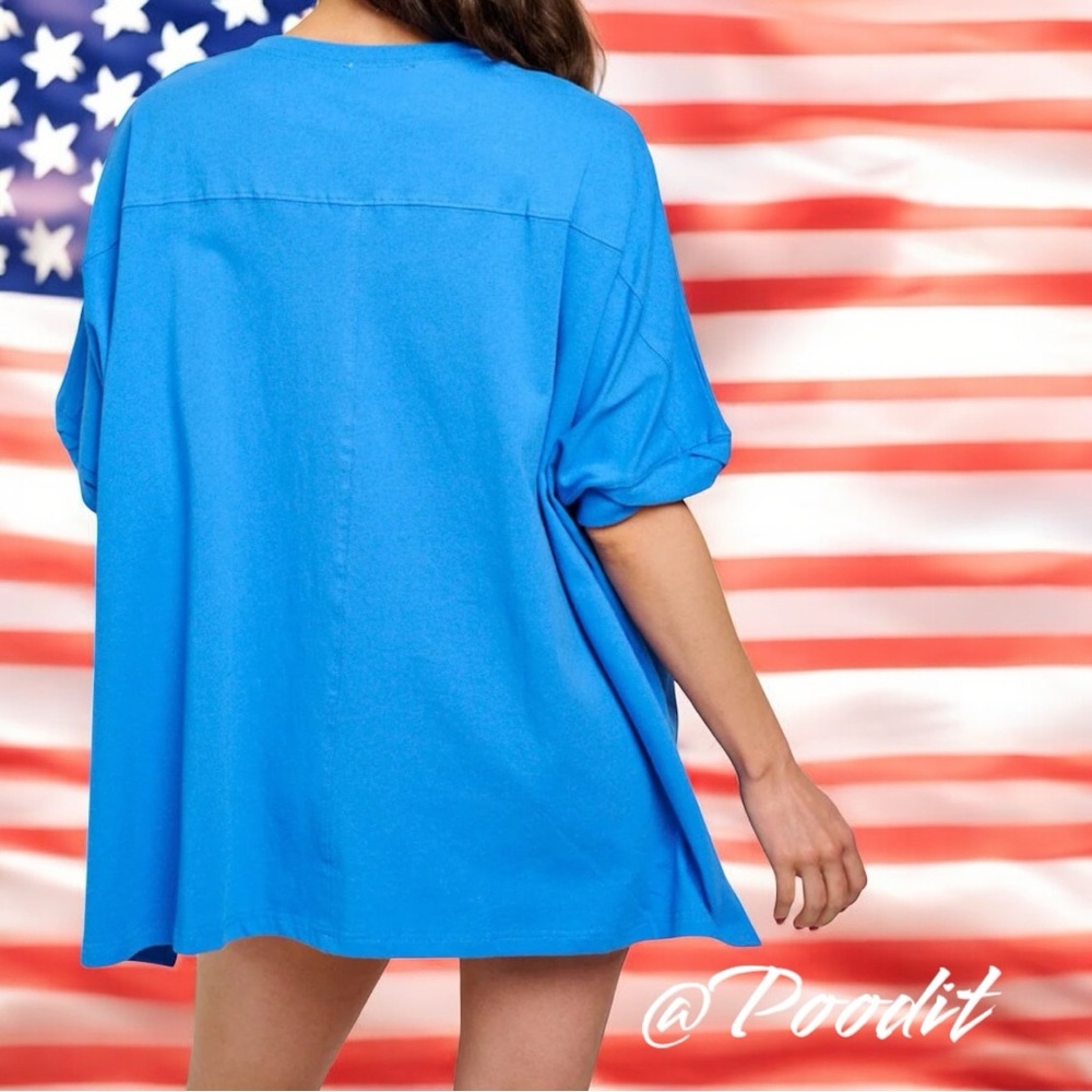 FANTASTIC FAWN USA stars & stripes sequin oversized tee sz S M L - Picture 4 of 6